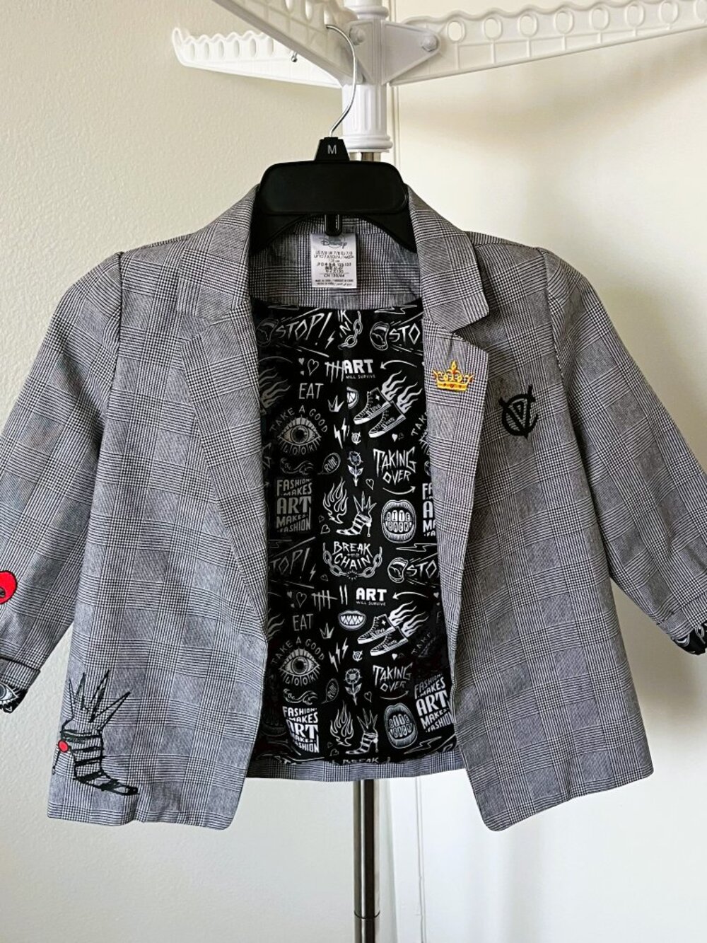 Disney Descendants Plaid Blazer Unisex Kids Size 7/8 Punk Rock Plaid Crown Patch